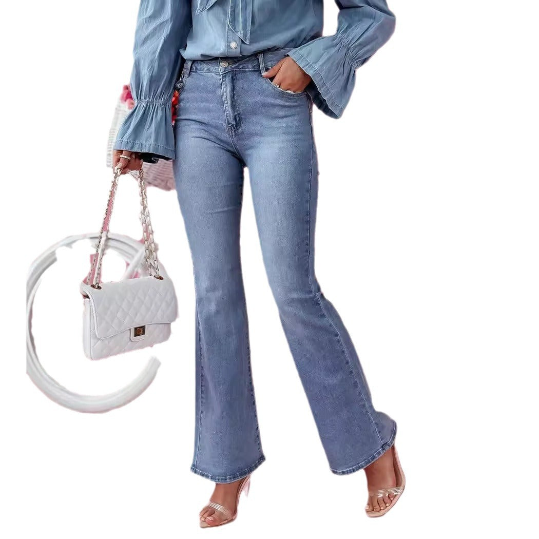 Women's Blue Medium-Thickness Skinny Jeans with Pockets