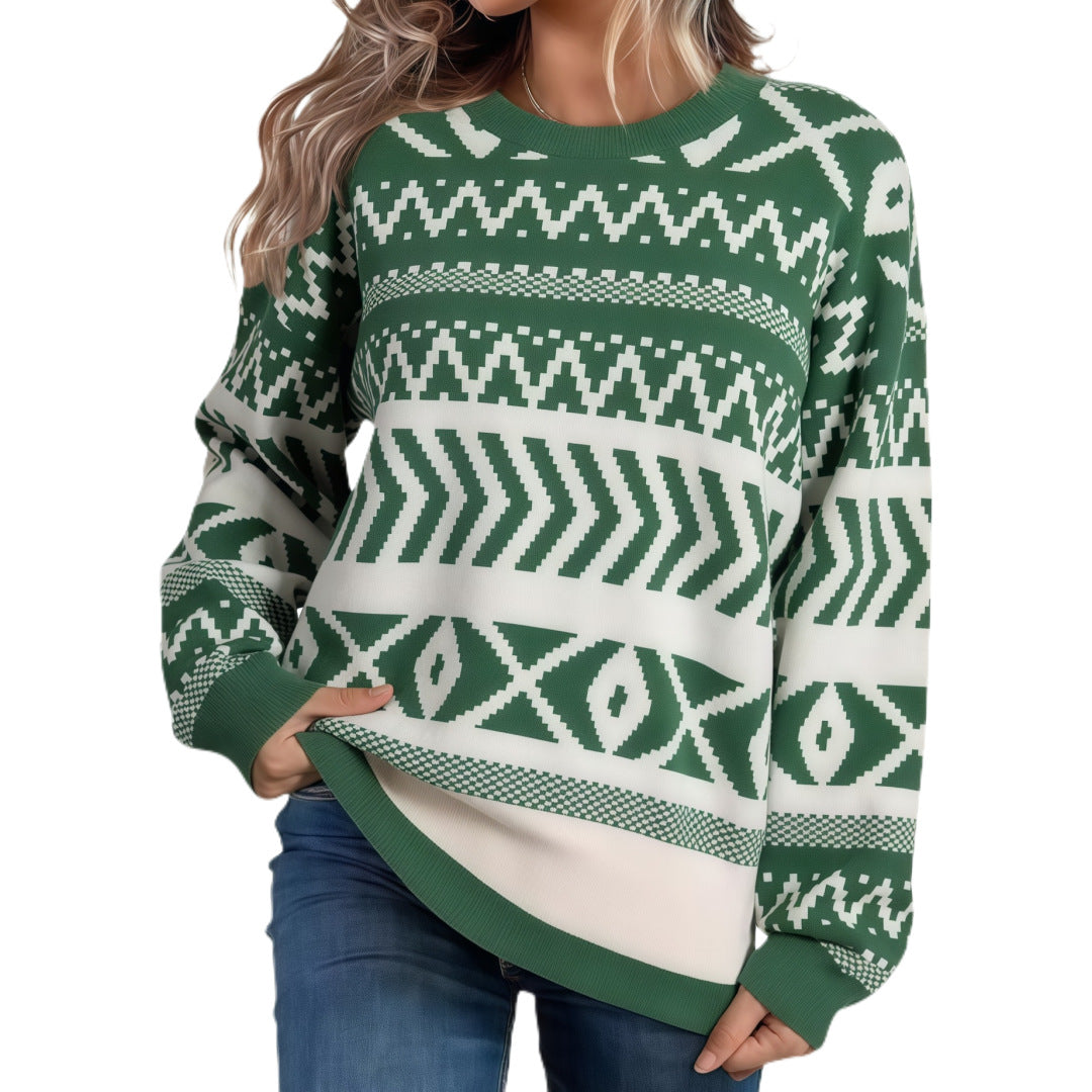 Pull en maille à manches longues et col rond au style intellectuel unique