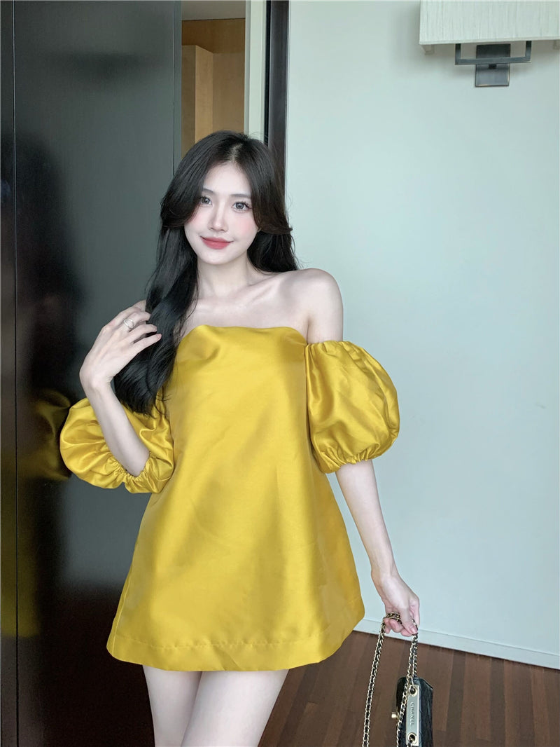 Off Shoulder Bubble Sleeve Shirt Women's Summer French Style
