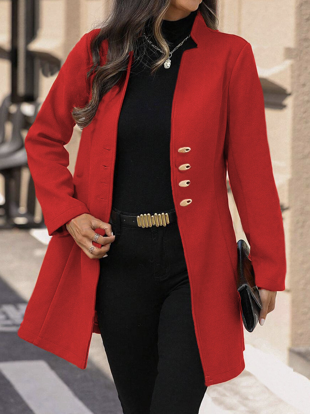 Veste en laine à capuche pour femme, coupe slim, couleur unie, pour l'automne et l'hiver