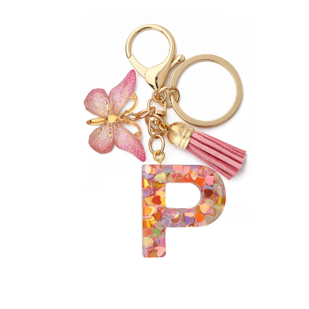 Resin English Letter Epoxy Butterfly Pendant Key Ring