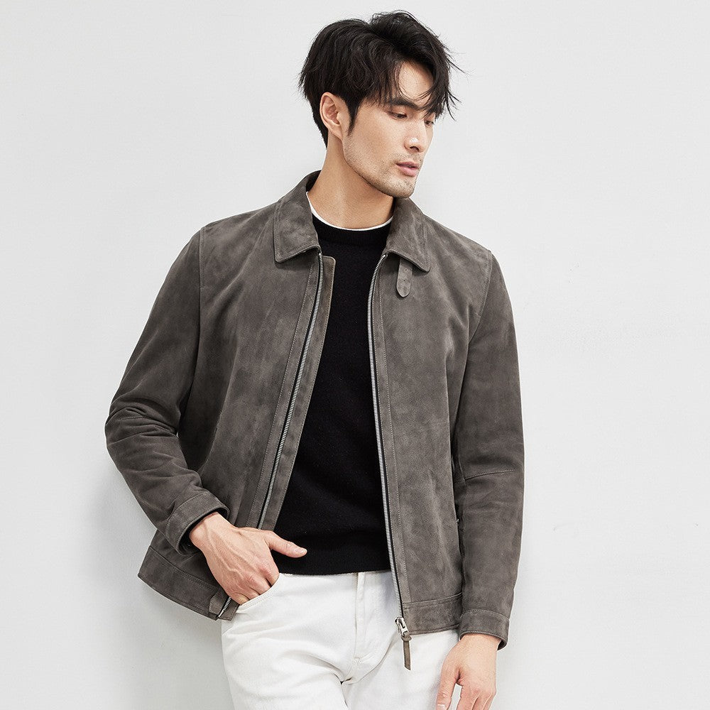 Luxury Graphite Genuine Lambskin Suede Leather Men's Biker Jacket