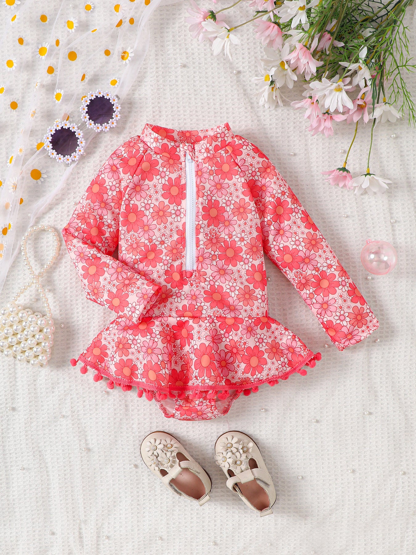 Fashion Long Sleeve Printed Princess Lace Swimsuit