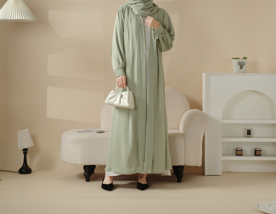 Manteau en satin du Moyen-Orient, jupe à poignets en diamant, robe