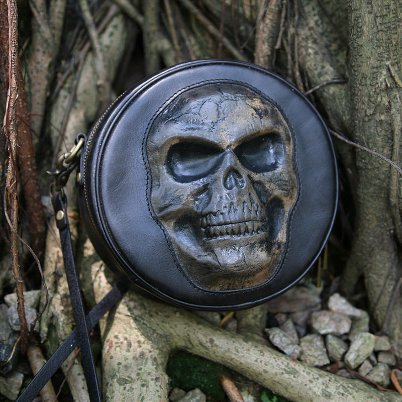 Handmade Black Skull Vegetable Tanned Leather Bag