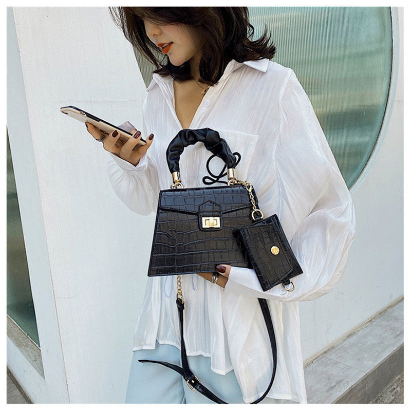 Portable Small Square PU Bag with Soft Handle and Lock Closure