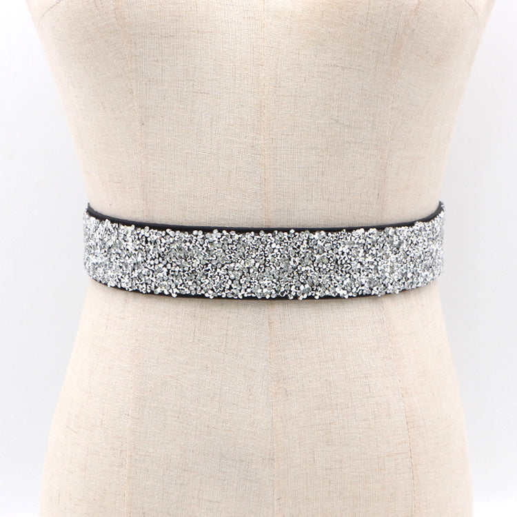 Handmade Rhinestone Inlaid Elastic Girdle 71.5cm Waist Seal for Women