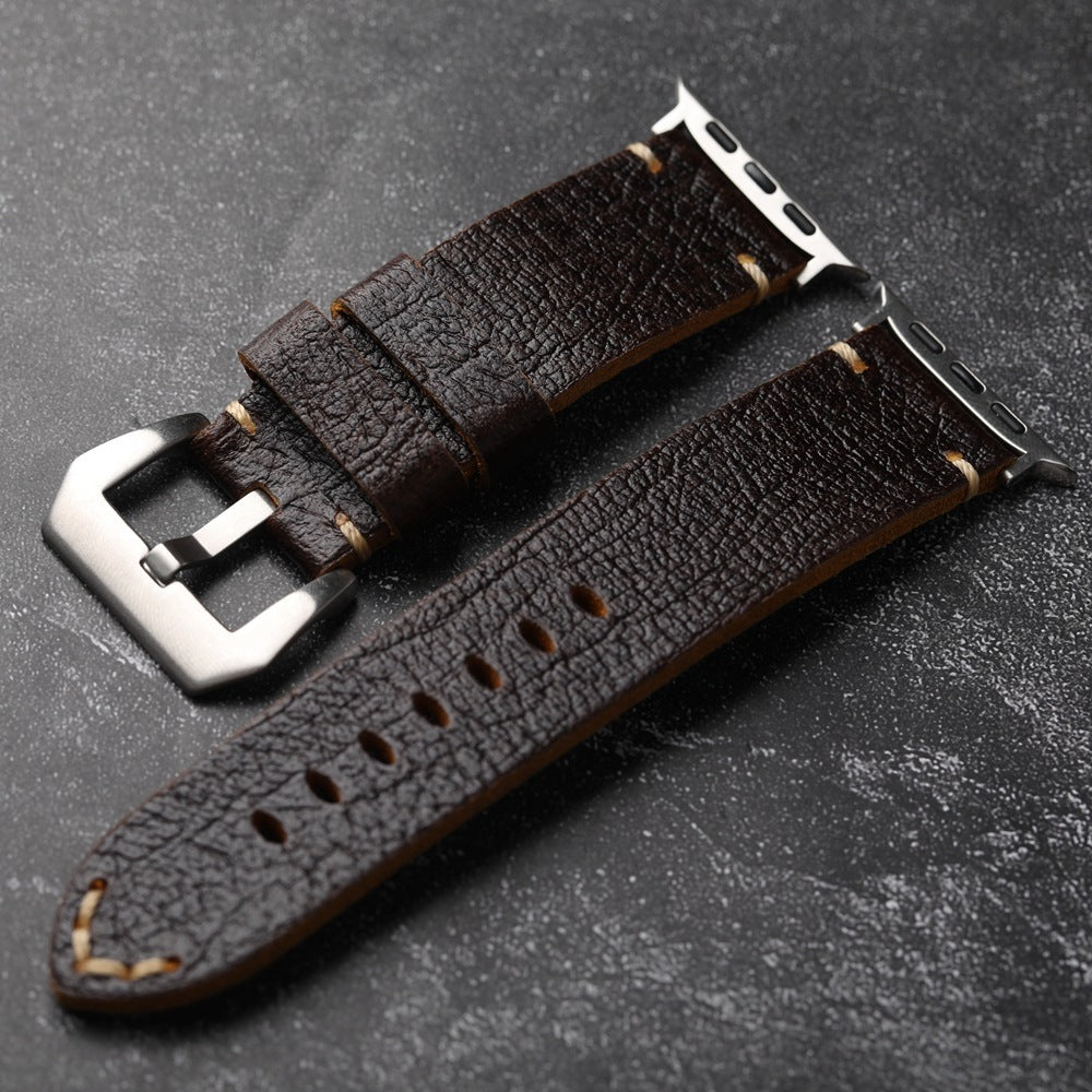 Bracelet en cuir de vachette première couche marron foncé fait main 40-45MM