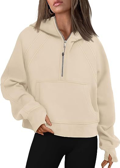 Sweat-shirt à capuche zippé avec poche Coupe ample Manches longues Pull pour femme
