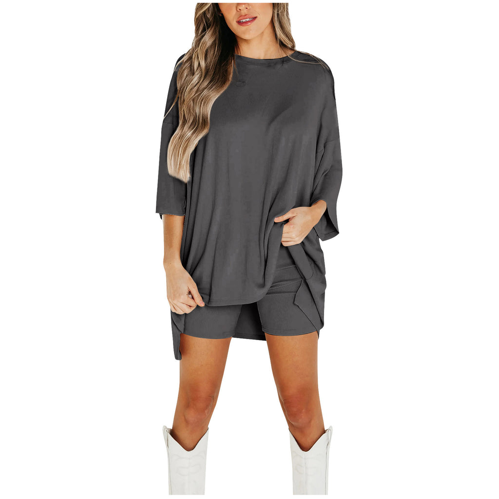 Ensemble short d'été pour femme, T-shirt ample à manches chauve-souris et pantalon slim