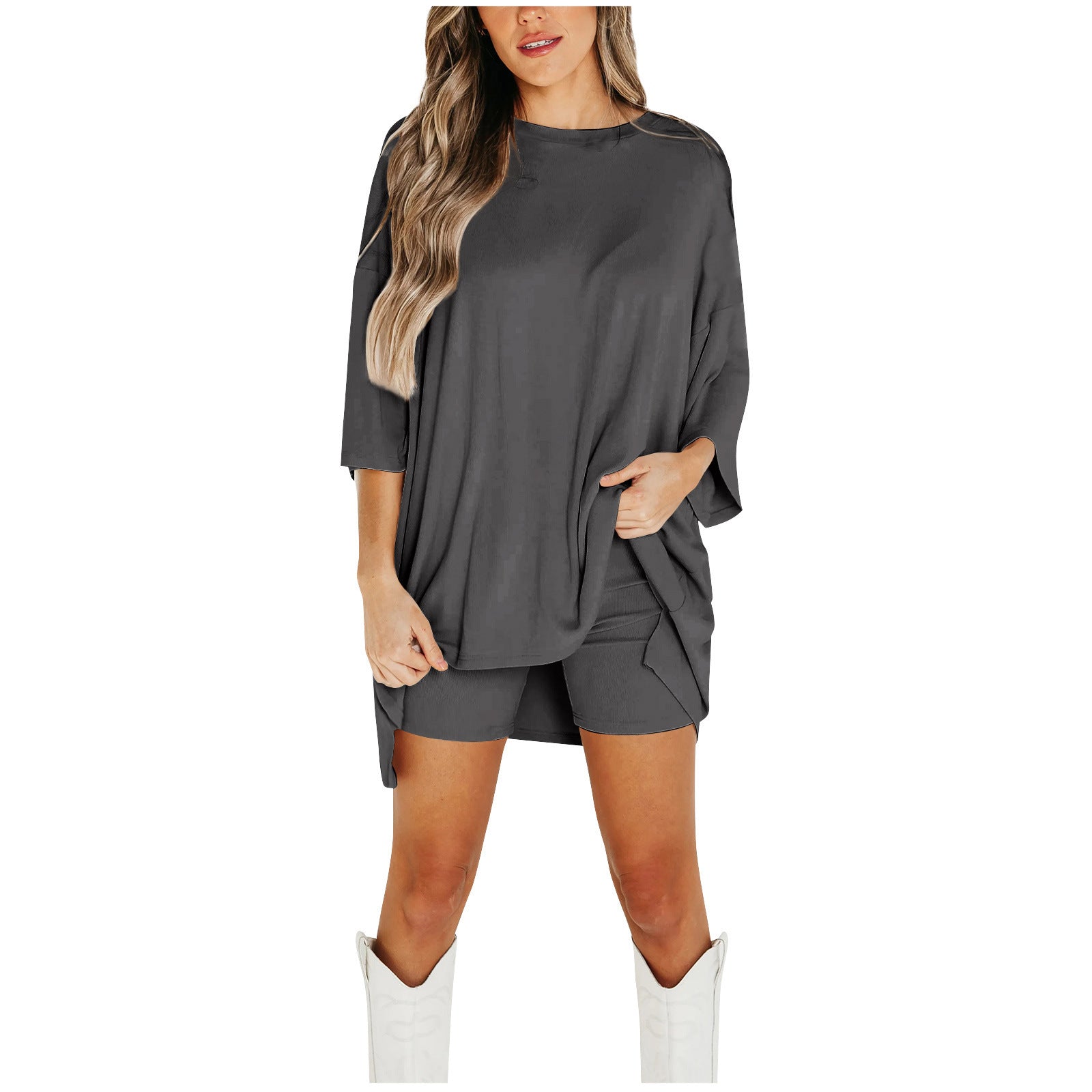Ensemble short d'été pour femme, T-shirt ample à manches chauve-souris et pantalon slim