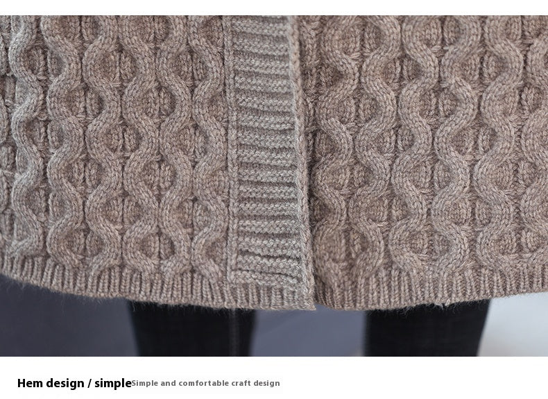 Thick Thread Mid-Length Sweater Coat for Women