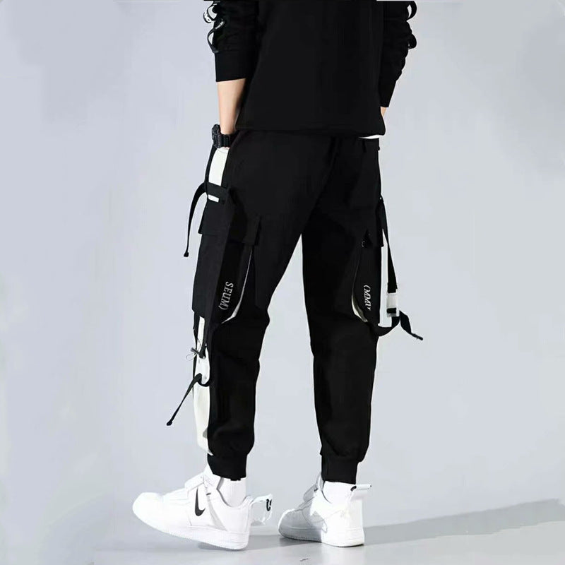 Harlan Black Cargo Pants With Streamers and Small Feet