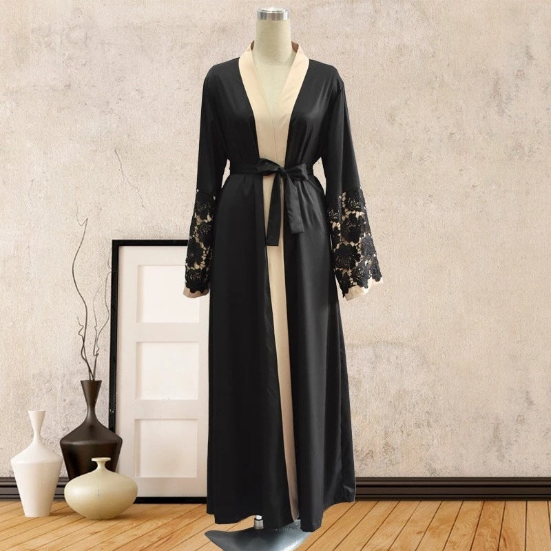 Robe gilet ample à manches longues et lacets pour femme du Moyen-Orient