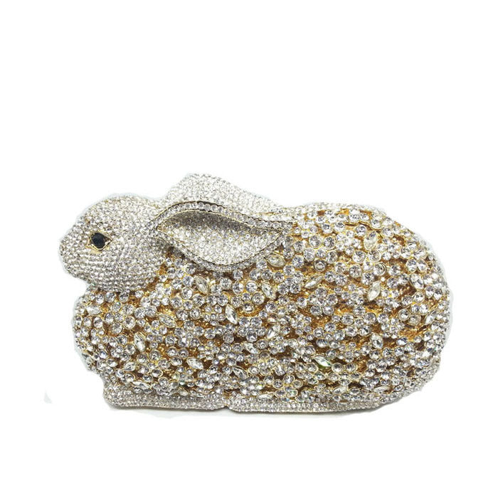 European & American Metal Diamond Rabbit Evening Bag with Detachable Handle