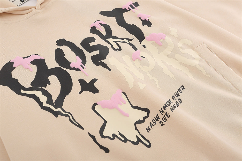 Sweat à Capuche en Coton avec Lettres Graffiti et Imprimé en Relief pour Homme, Coloris Noir, Rouge Rosé, Kaki
