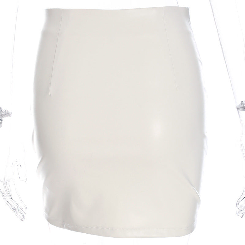 Half-Length A-Line Leather Skirt
