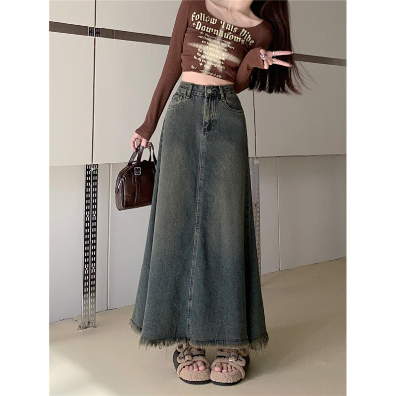 Autumn High Waist Retro Denim A-Line Overall Dress