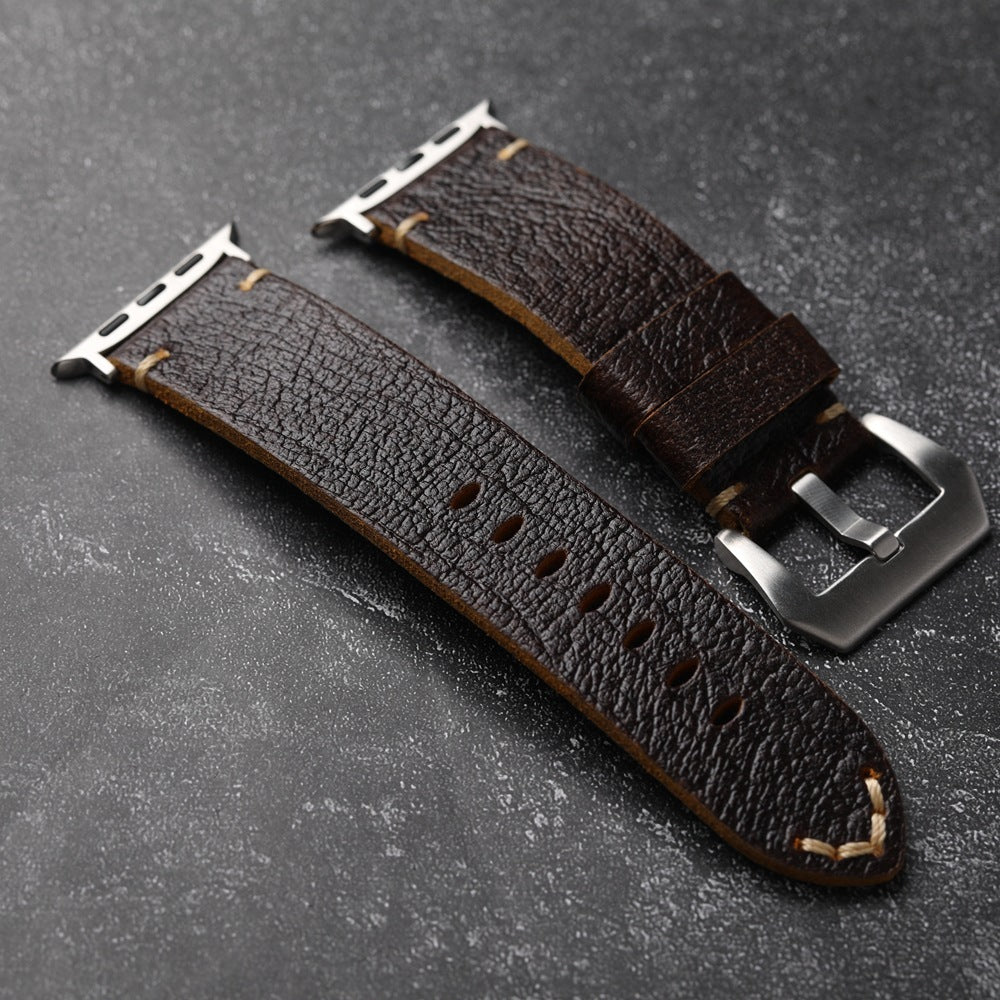 Bracelet en cuir de vachette première couche marron foncé fait main 40-45MM