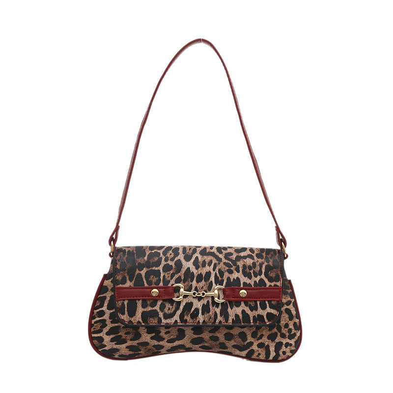 Leopard Print PU Shoulder Handbag for Women Light Luxury