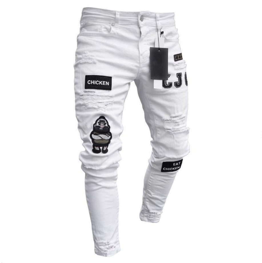 Knee Hole Zipper Pants with Cotton Fabric
