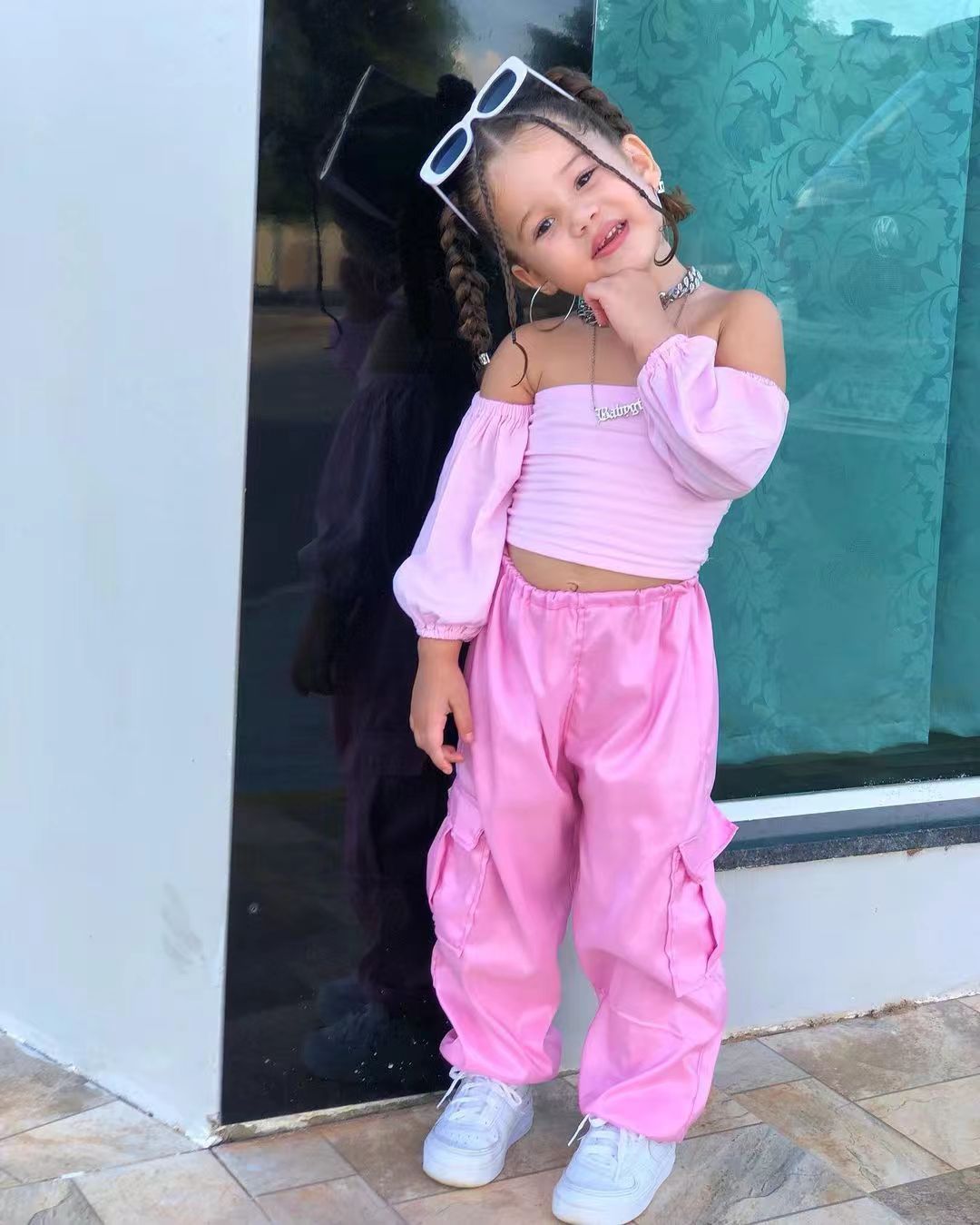 Off-Shoulder Raglan Sleeve Overalls Suit with Straight Trousers