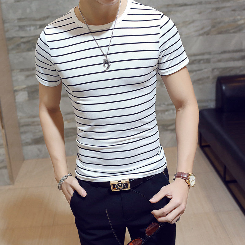 Men's Striped Milk Silk T-Shirt with Size Guide