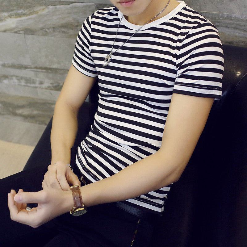 Men's Striped Milk Silk T-Shirt with Size Guide