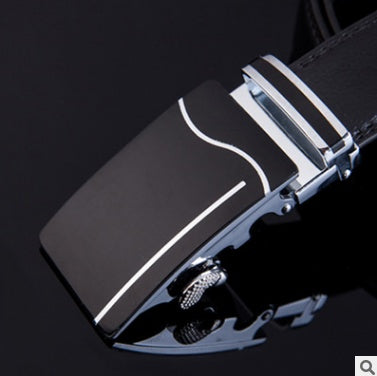 Men's Leather Automatic Buckle Belt 3.55CM Wide with Gold Buckle Head