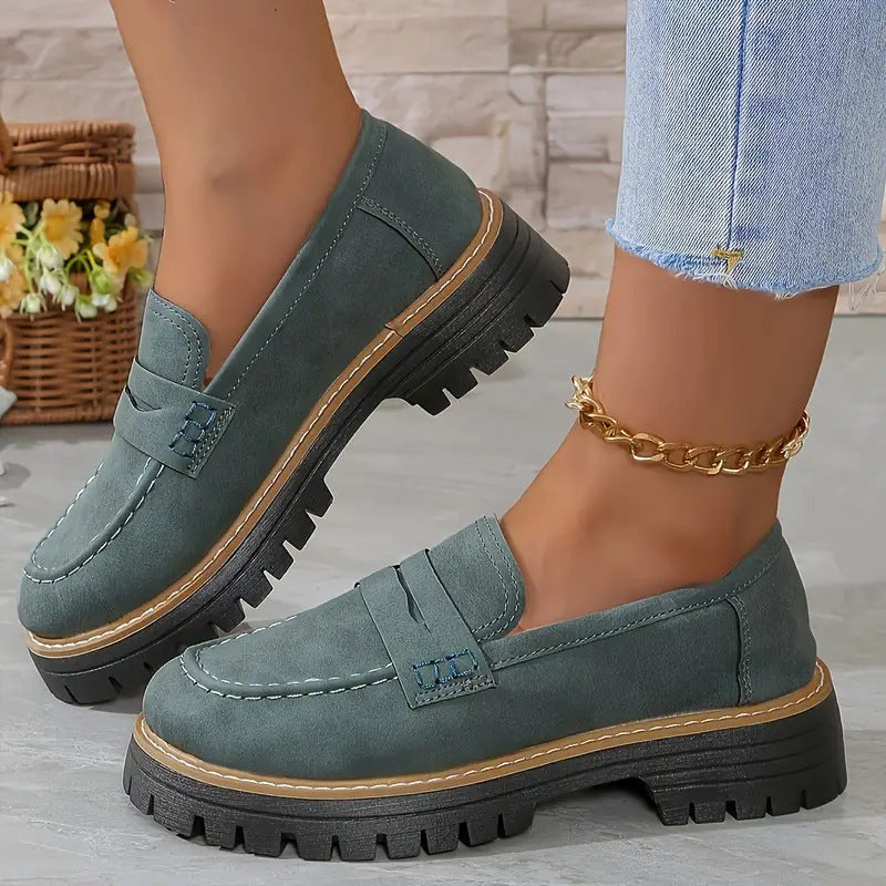 Chaussures décontractées à talon mi-haut pour femmes, style britannique mat