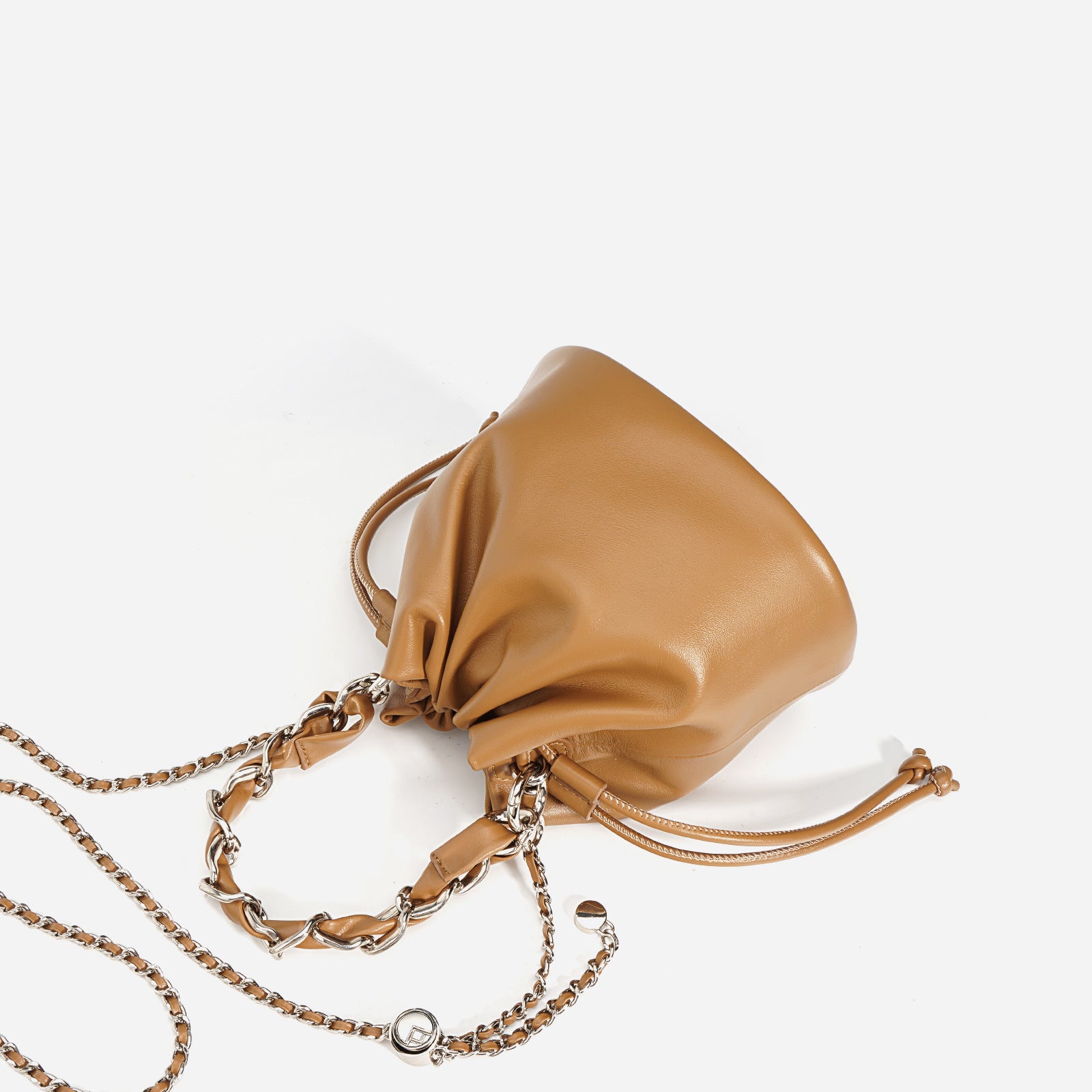 Women's Leather Drawstring Crossbody Bucket Bag - Adjustable Strap, Multiple Colors, 20x14x17cm