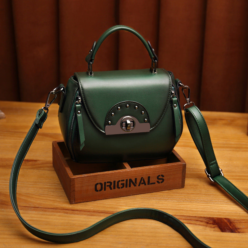 Retro One-Shoulder Small Square Cowhide Bag for Women