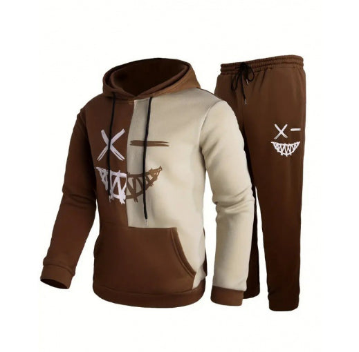 Classic Plaid Hooded Long Sleeve Sweater Suit 2-Piece Set for Sports & Leisure