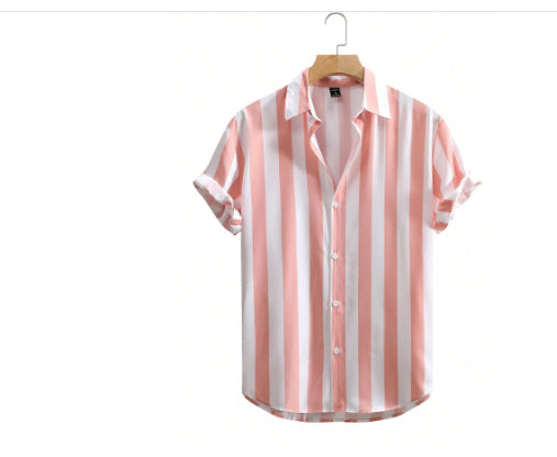 Men's Casual Short-Sleeve Striped Printed Shirt