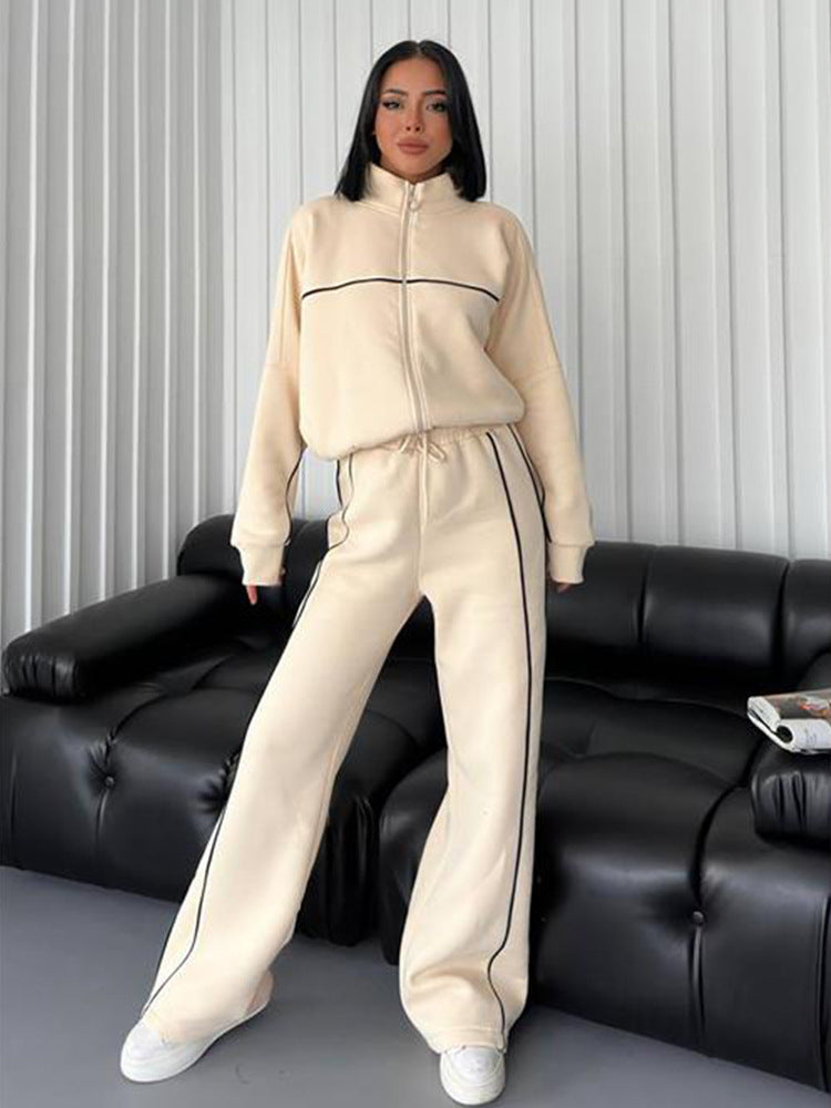 Women's Long Sleeve Half Turtleneck Cardigan Suit with Trousers