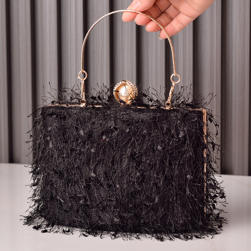 Sac à bandoulière cylindrique à pompon pour femme, sac de soirée