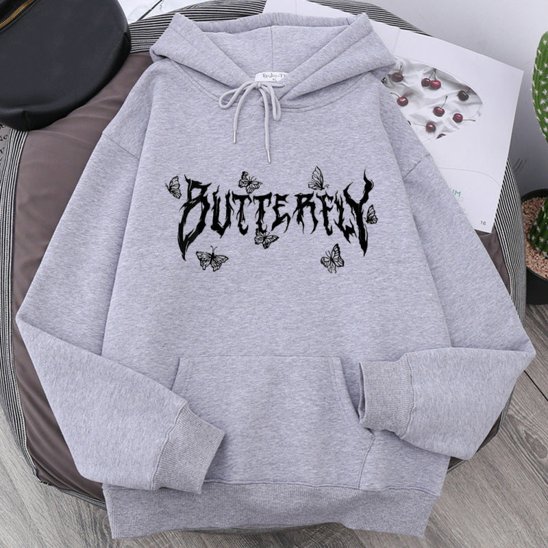 Sweat-shirt ample unisexe papillon lettre gothique en mélange de polyester et coton