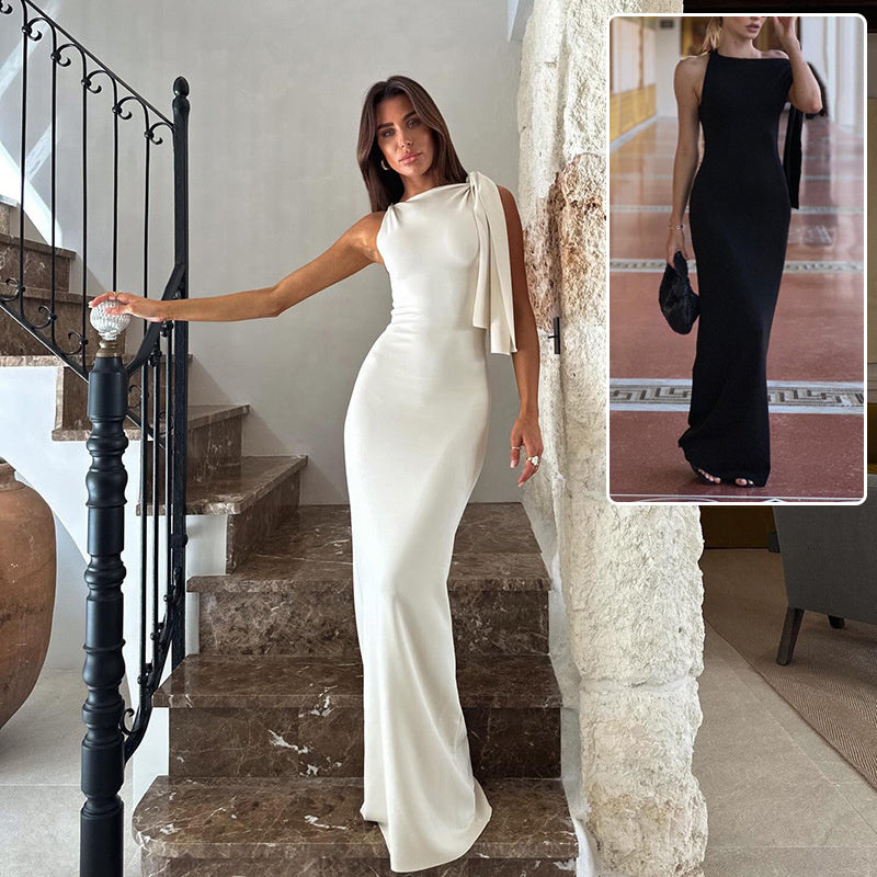 Robe longue de soirée et de club moulante sans manches à ruban et une épaule