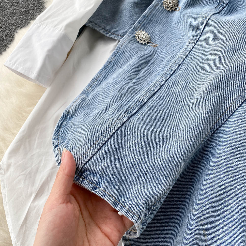 Irregular Long Sleeve Shirt Stitching Denim Dress