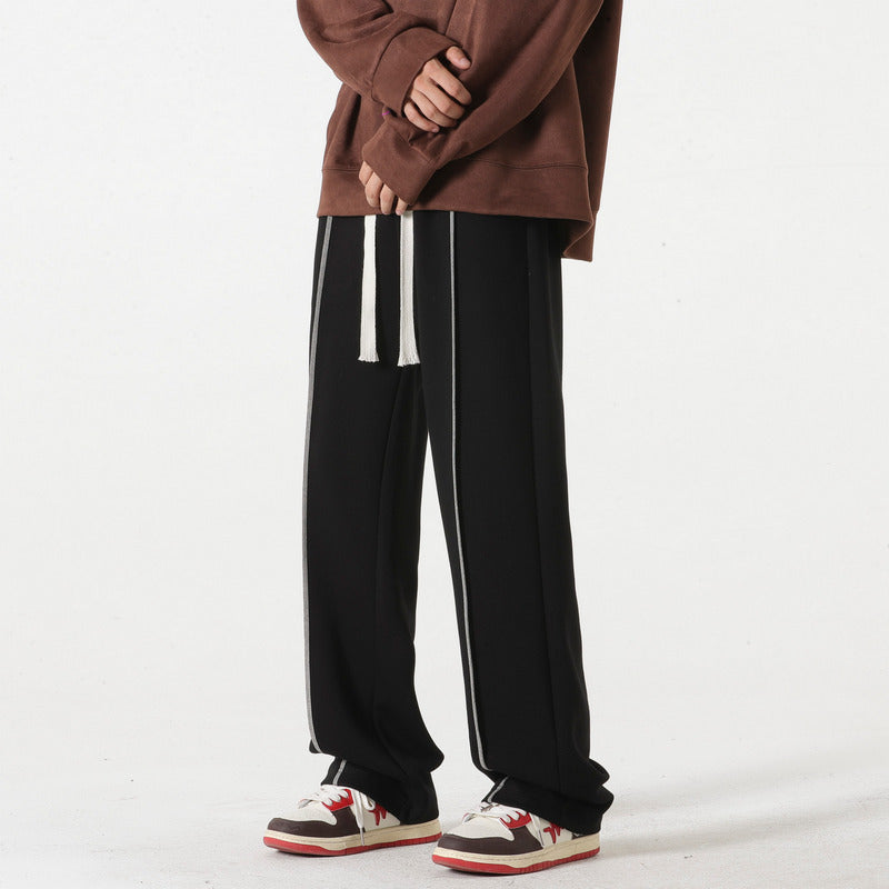Pantalon décontracté coupe droite ample pour homme, gris et noir