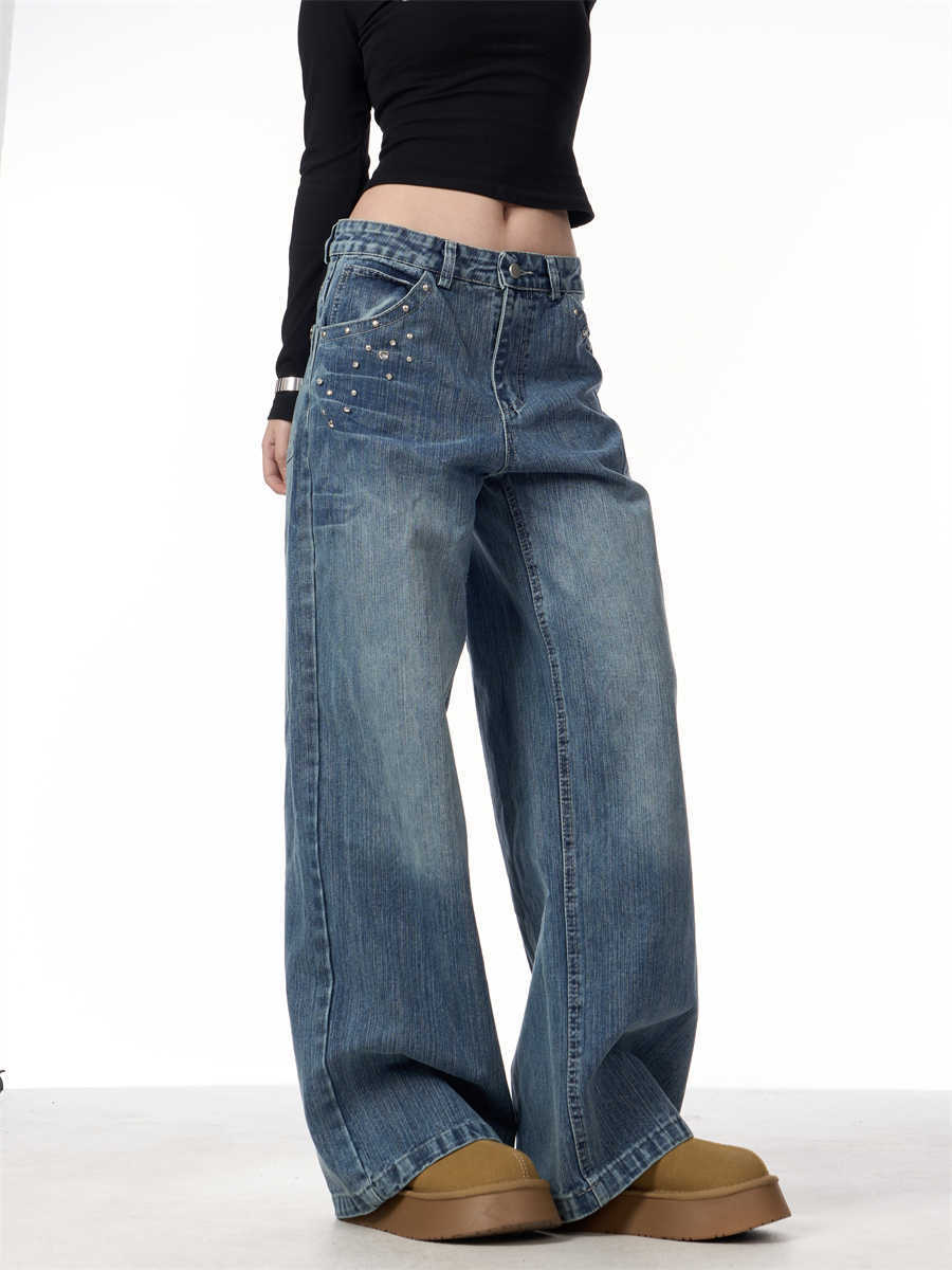 Women's High Waist Wide Leg Baggy Jeans Straight Trousers