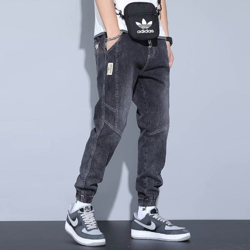 Men's Slim Fit High Waist Denim Jeans Straight Leg Pants