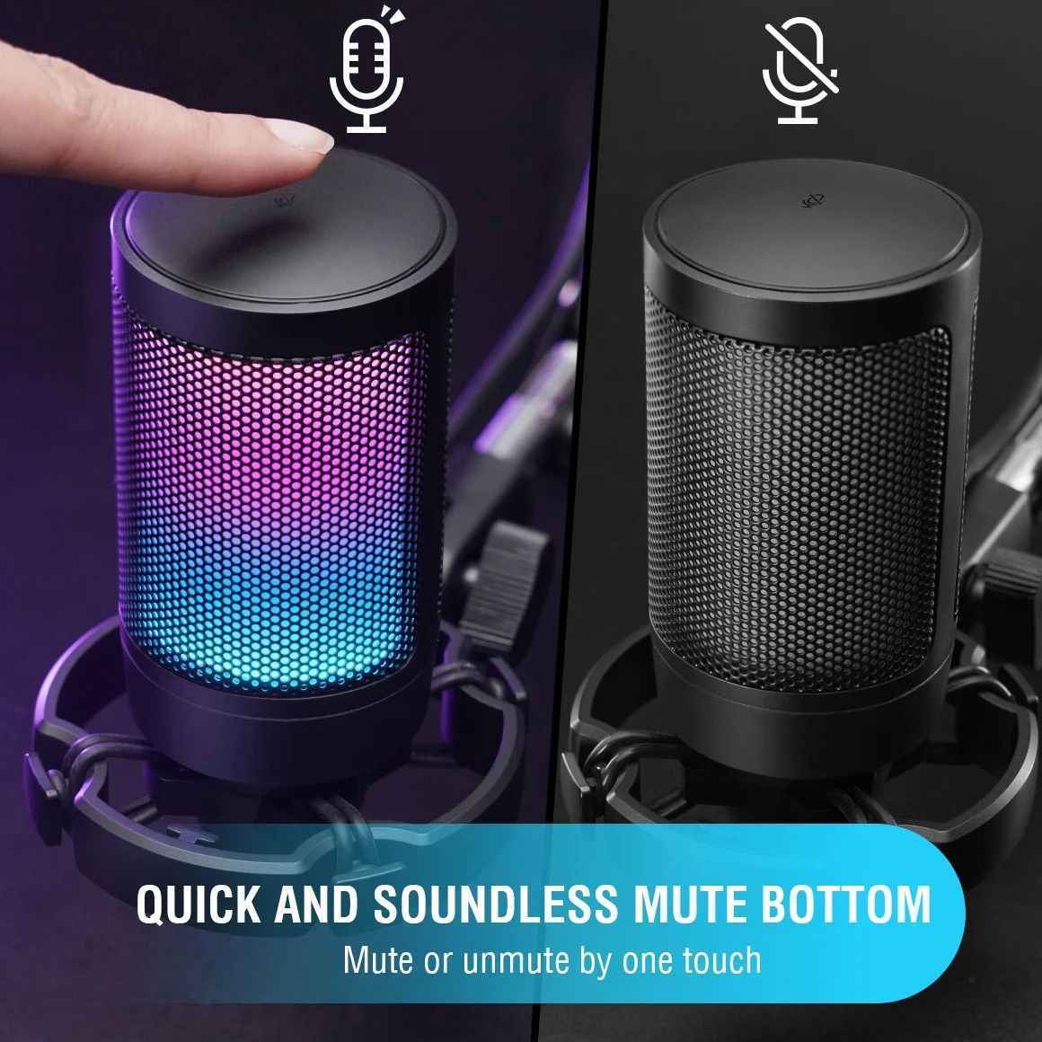 Microphone de jeu sans fil USB à condensateur pour PC PS4 PS5 Noir