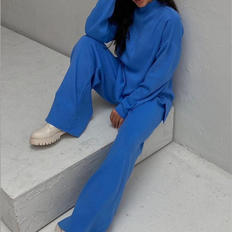 Long Sleeve Loose Knit Sweater and Trousers Set