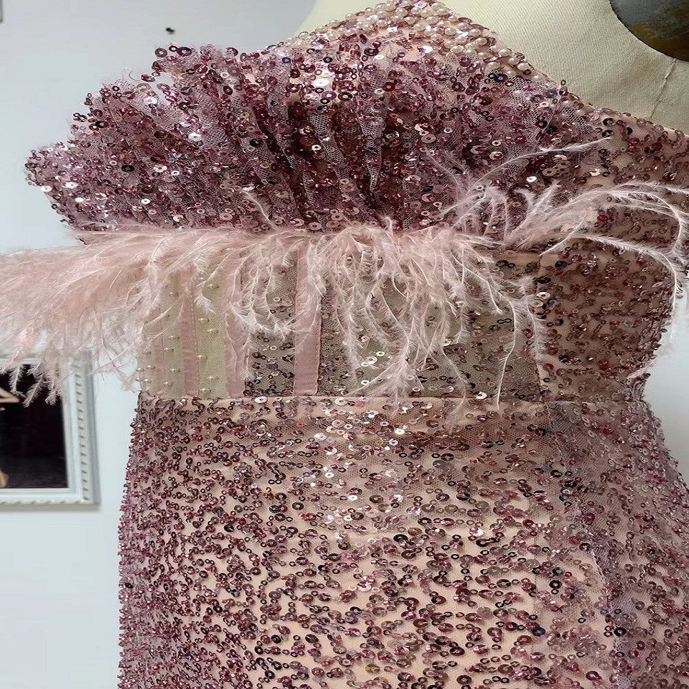 Robe bustier en polyester à sequins roses taille mi-haute pour femme