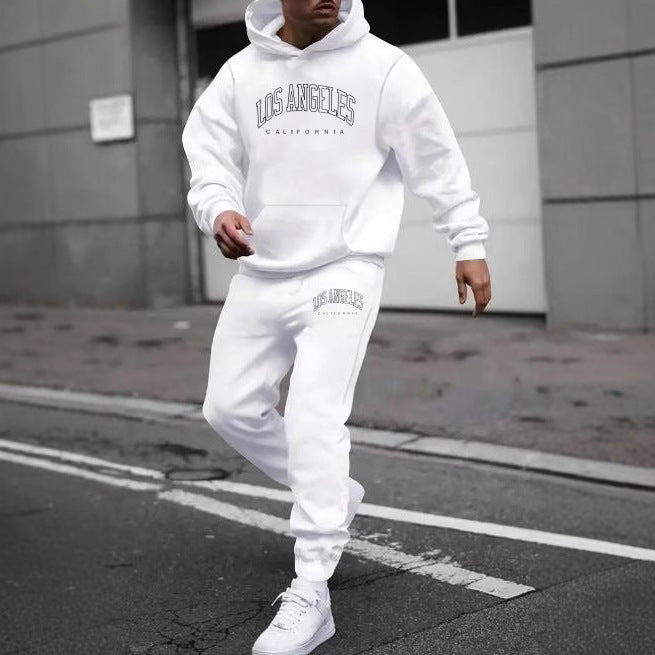 Ensemble homme pull à capuche et pantalon de survêtement doublé polaire imprimé lettre pour automne hiver