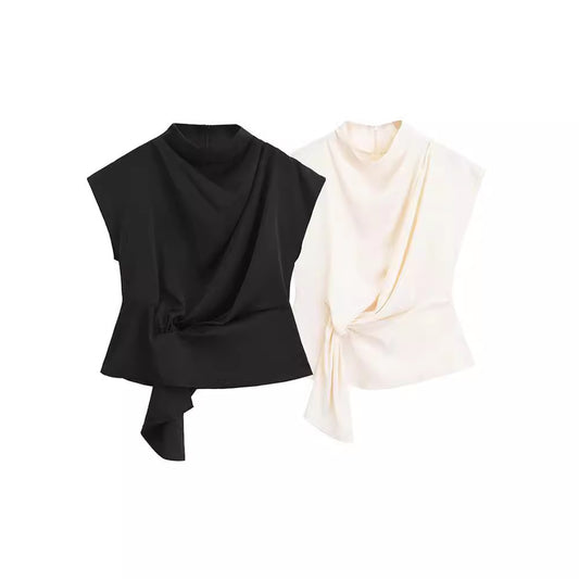French Fashion Casual Stand Collar Peplum Top