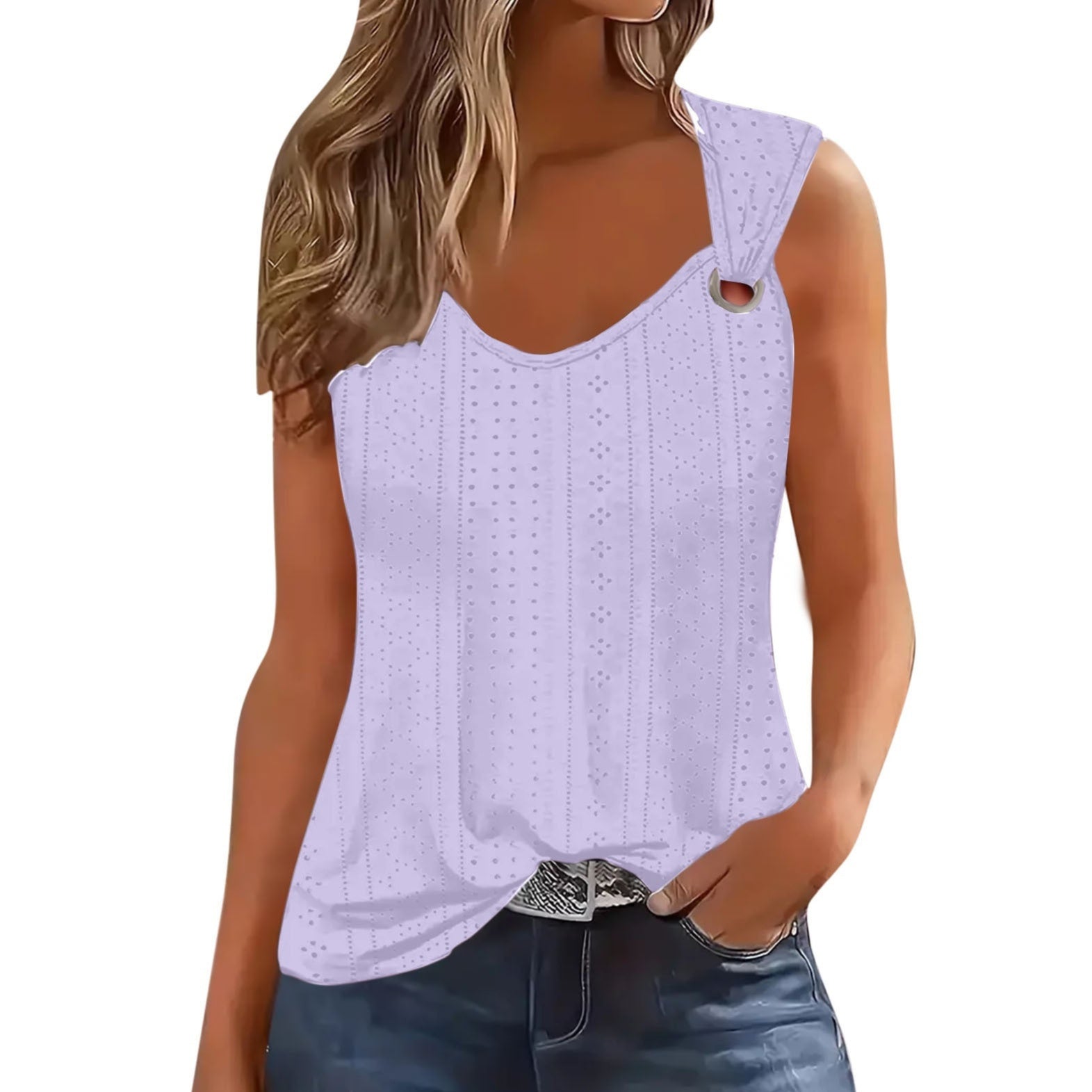 T-Shirt Gilet Femme Col V Sans Manches Couleur Unie