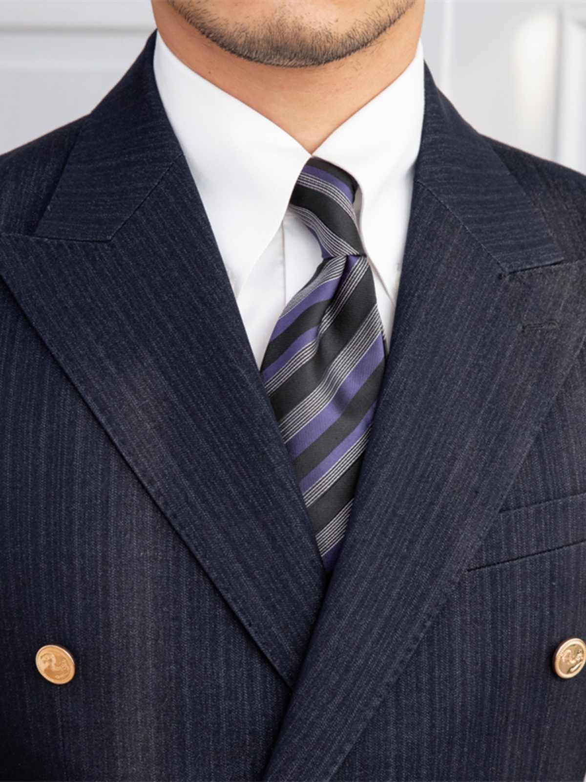 Autumn Double Breasted Slim Fit Striped Suit