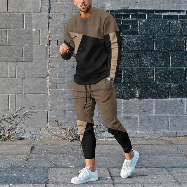 Men's Digital Print Polyester Long Sleeve Crewneck Top
